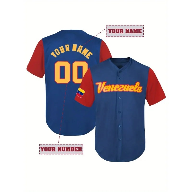Embroidery On Shirt - Custom Venezuela Baseball T-Shirt for Men