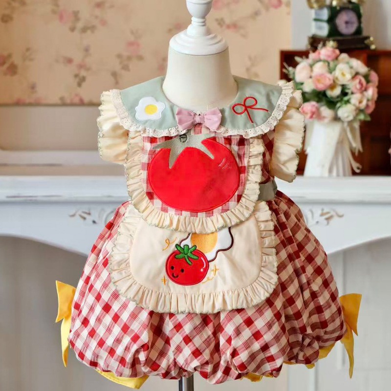Embroidery Apron - Cottagecore Kids Lolita Dress Red Plaid
