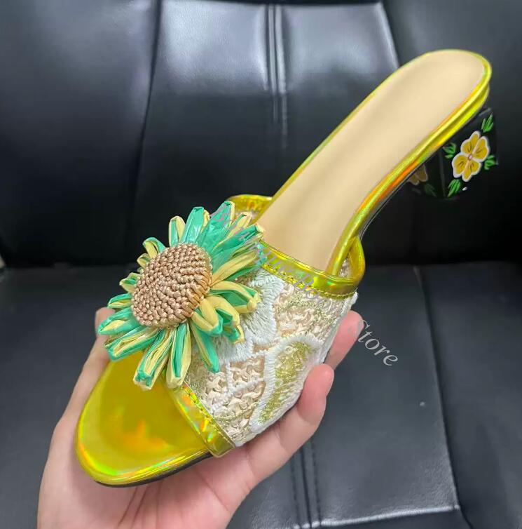 Embroidery Lace - Bright Sunflower Floral Embroidery Lace Slipper