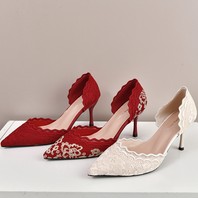 Embroidery Lace - Luxury Red White Lace Embroidery High