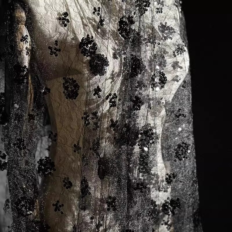 Embroidery Net Dress - Lace Flower Embroidery Sequined Mesh Fabric