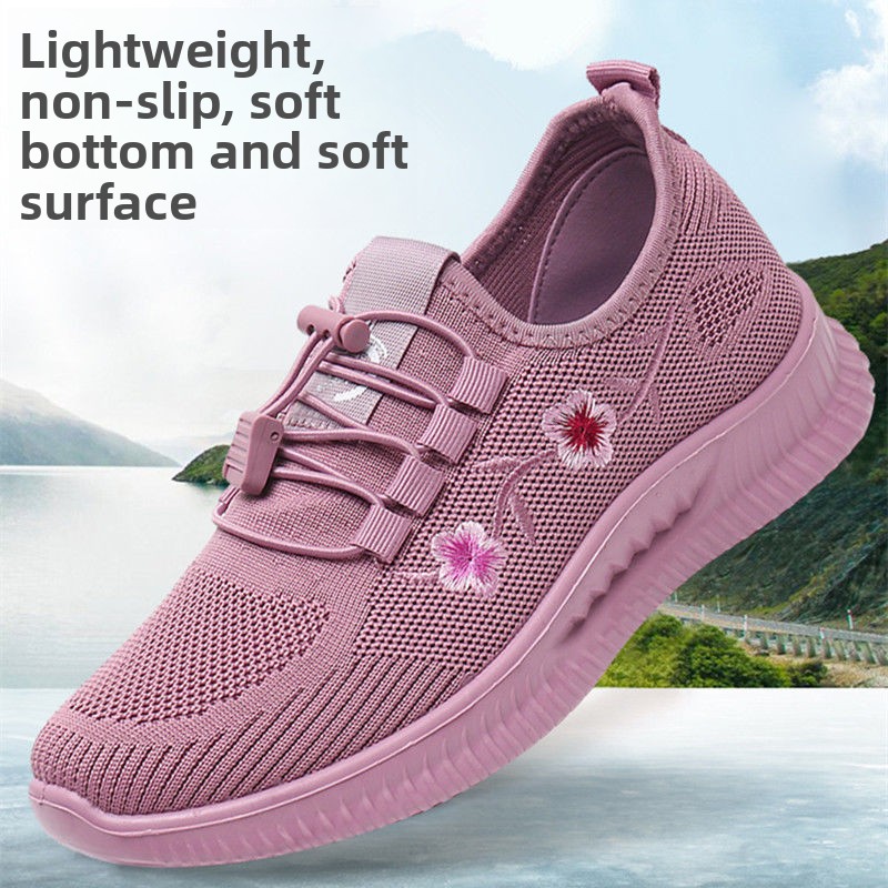 Embroidery Lace - Women Floral Embroidery Mesh Sneakers Elastic