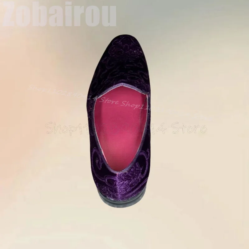 Embroidery On Leather - Purple Embroidery Design Suede Square Toe