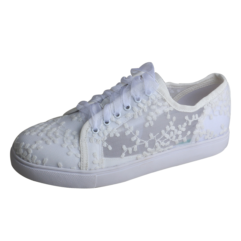 Embroidery Lace - Wedopus White Sneakers for Women Flat