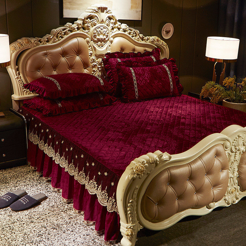 Embroidery Ai - AI WINSURE-Embroidery Lace Velvet Bedspread, Ruffle,