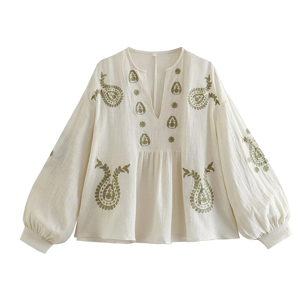 Embroidery On Shirt - Womens New Loose Cotton Embroidery Shirt