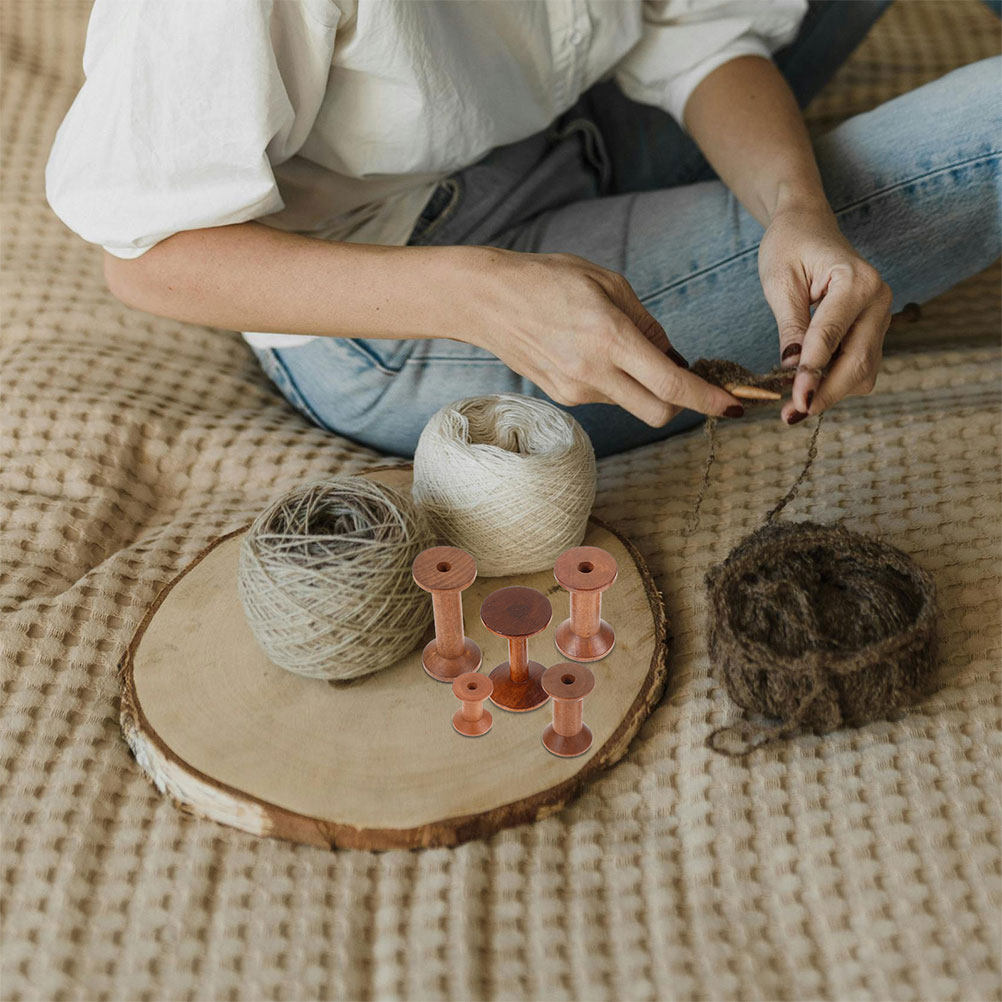 Embroidery Thread - 7Pcs Wooden Bobbins Set Space Saving