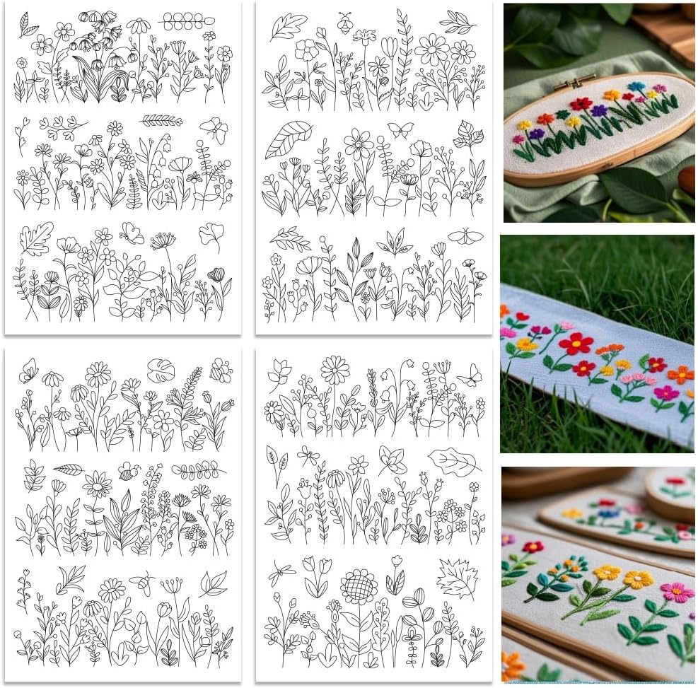 Embroidery Flower Pattern - Water Soluble Embroidery Patterns Stabilizers Pre