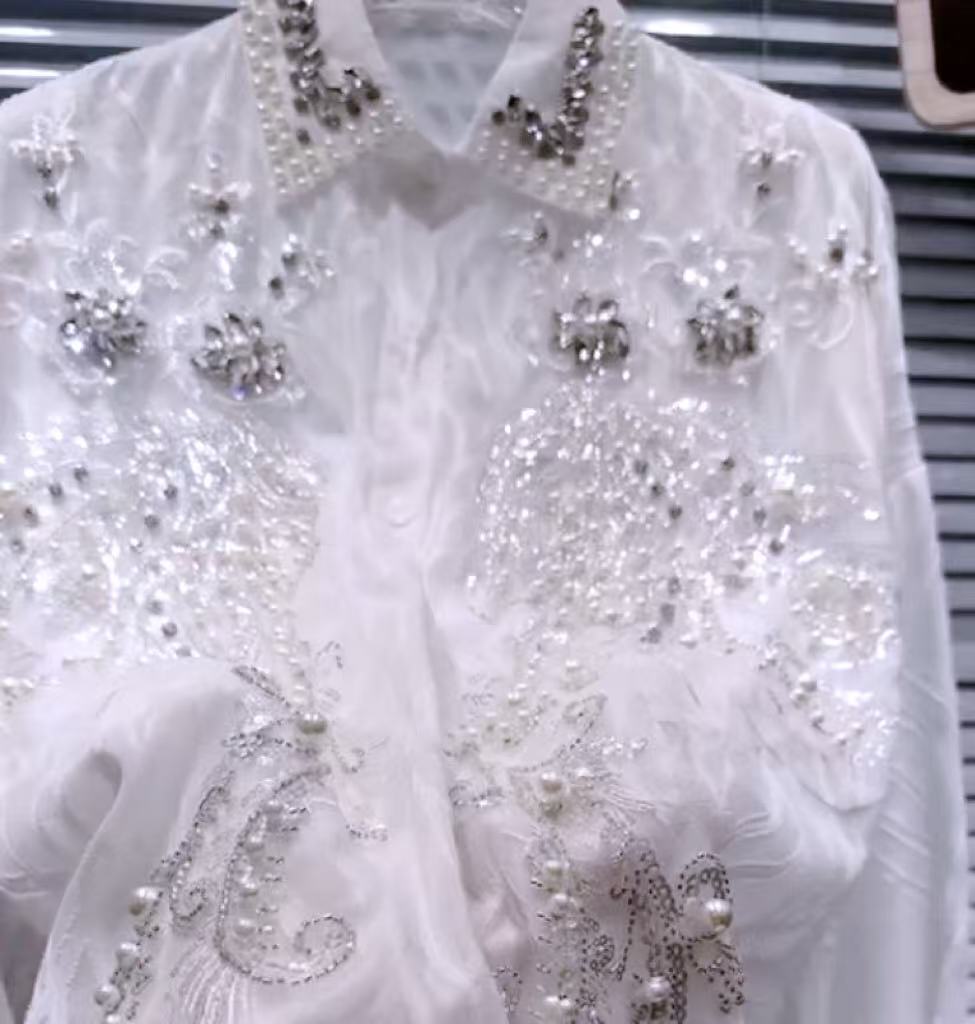 Embroidery On Shirt - New In Sparkle Pearls Beaded Diamonds