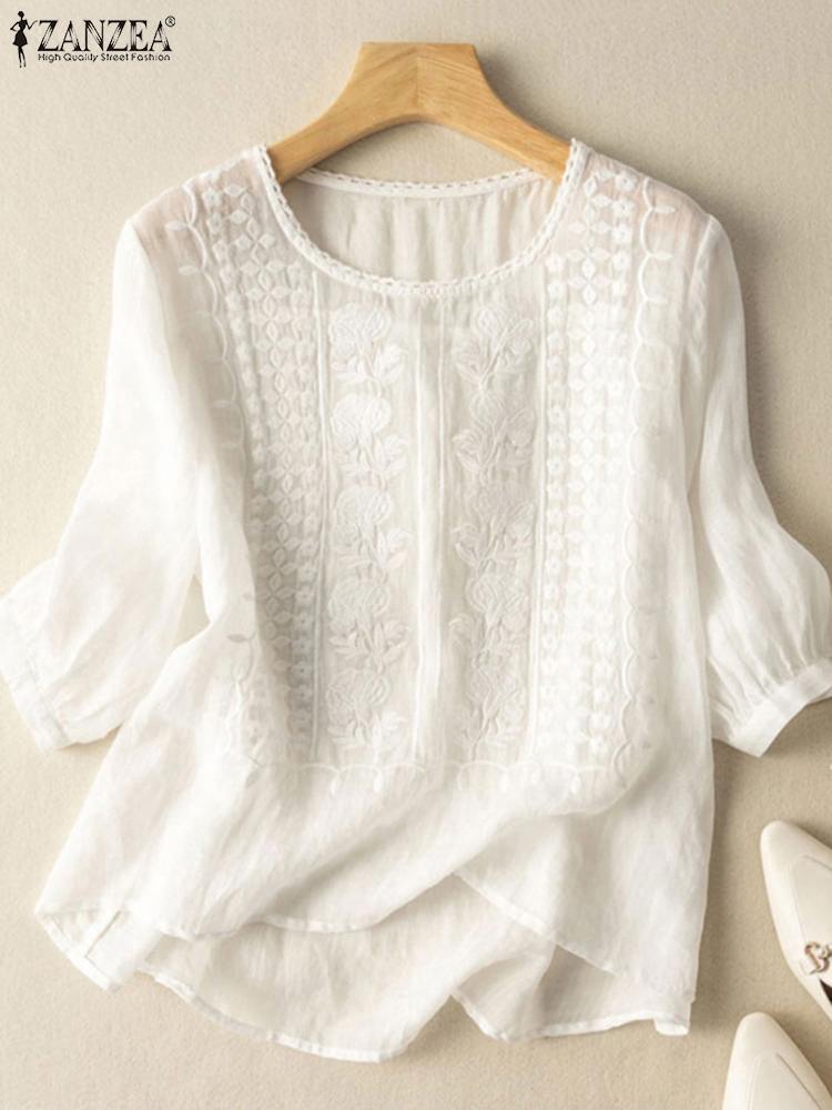 Embroidery On Shirt - ZANZEA Elegant Women Embroidered Blouses Autumn