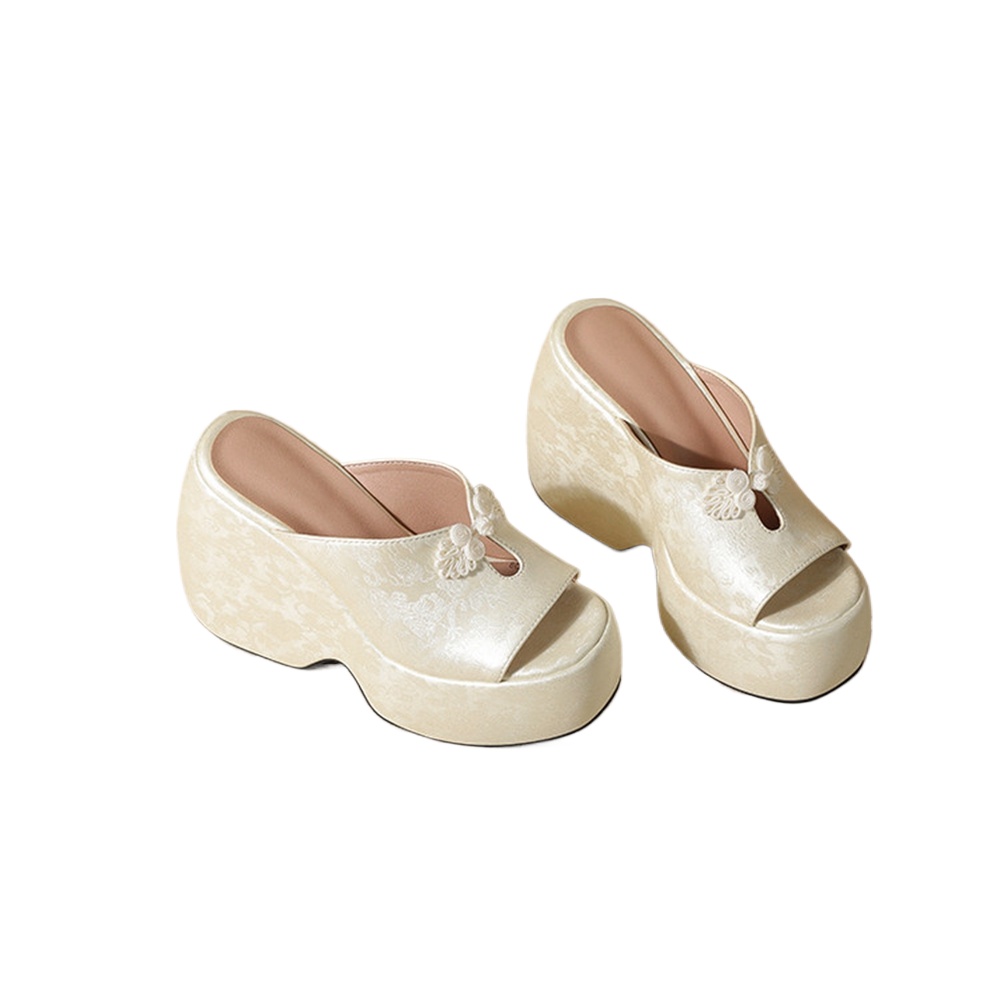 Embroidery Ai - Women Wedge Heel Mules Slippers Platform