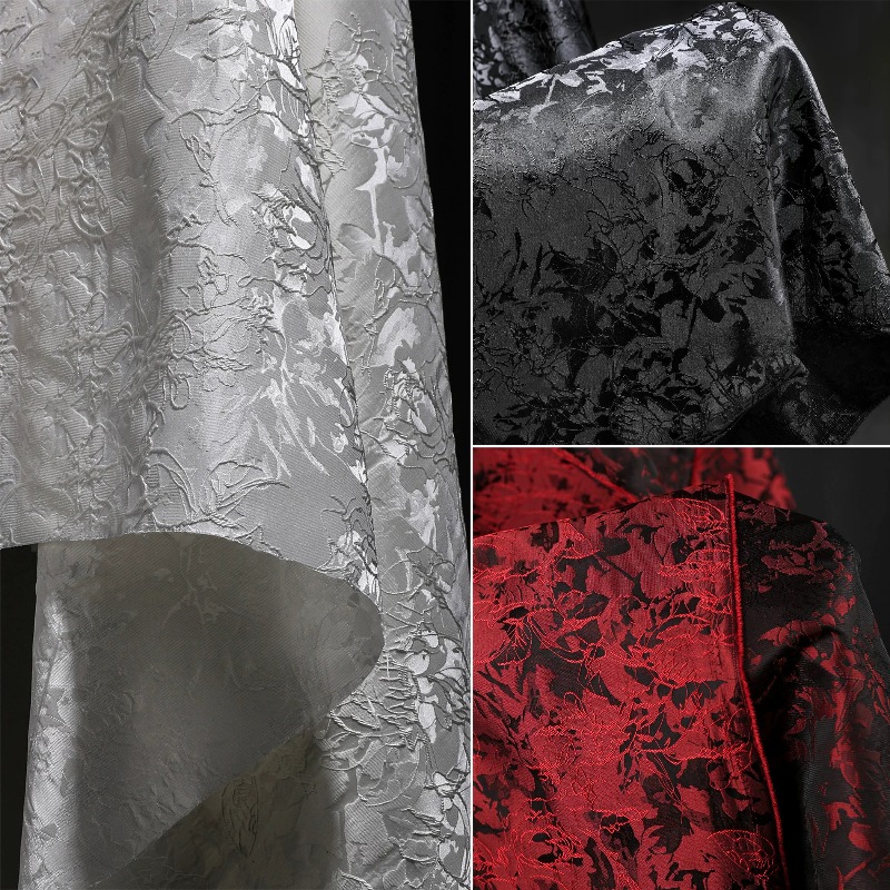 Embroidery Texture - White Linear Plant Flower Jacquard Fabric