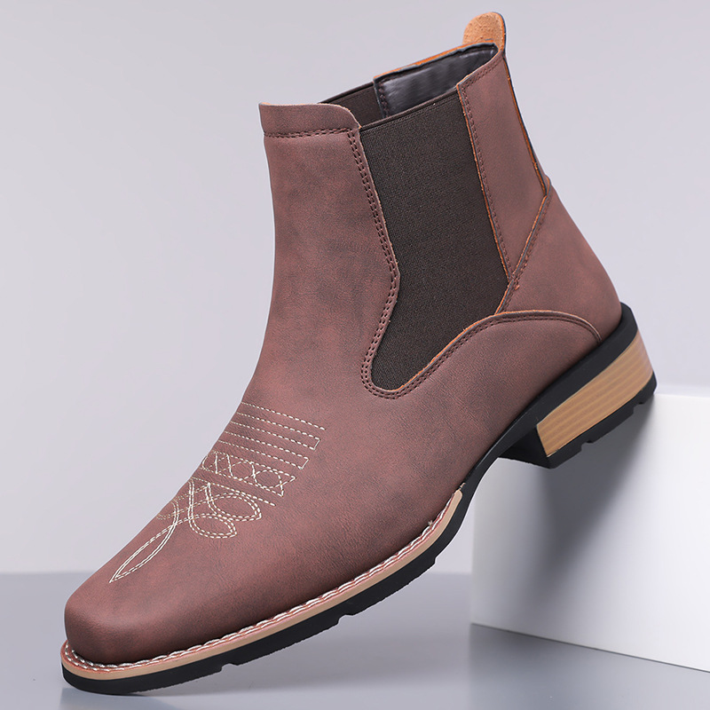 Embroidery On Leather - Luxury Men's Chelsea Boots High Quality
