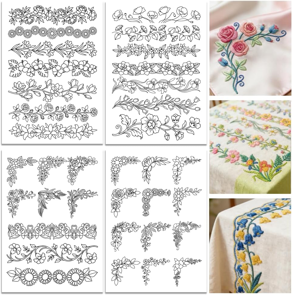 Water Soluble Stabilizer - Pre-Printed Large Floral Border & Corner