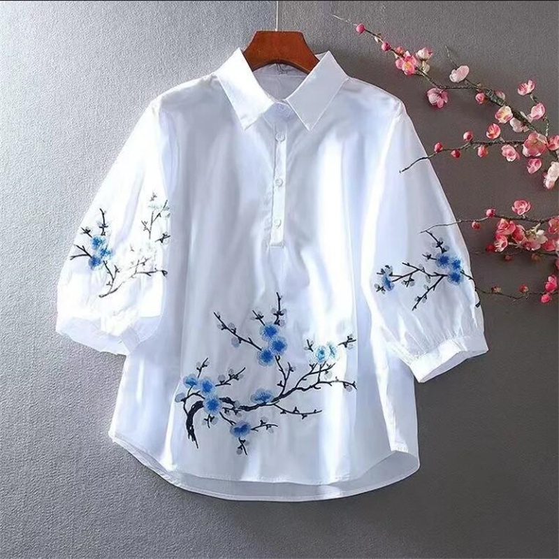 Embroidery On Shirt - White Embroidered Shirt Women Blouse Pure