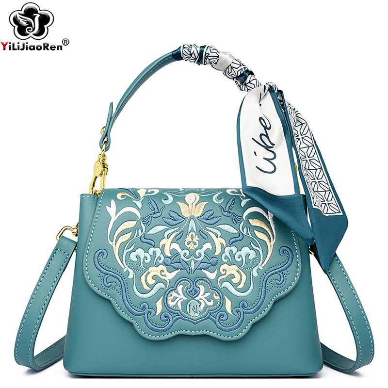 Embroidery On Leather - Fashion Embroidery Shoulder Bag Women Designer