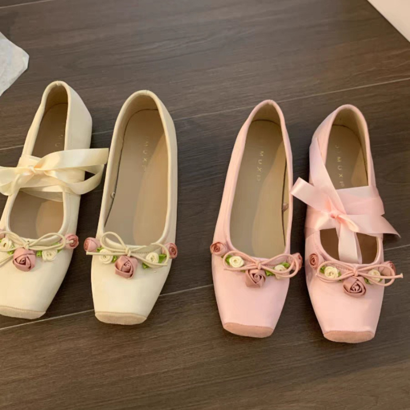 Women Flats Bow Marie Janes Sh - Embroidery Lace review and price