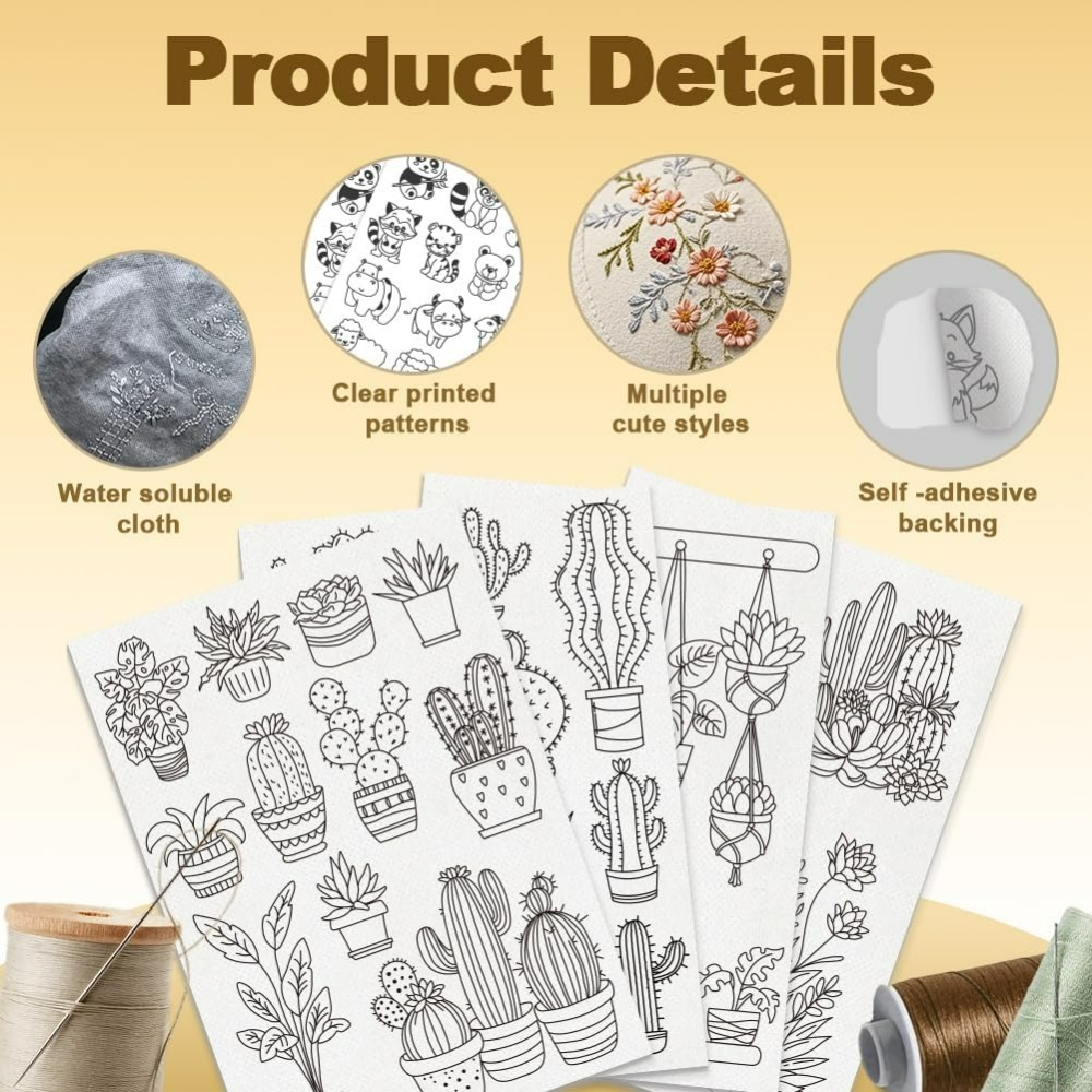 30Pcs Bonsai Cactus Embroidery - Water Soluble Stabilizer review and price