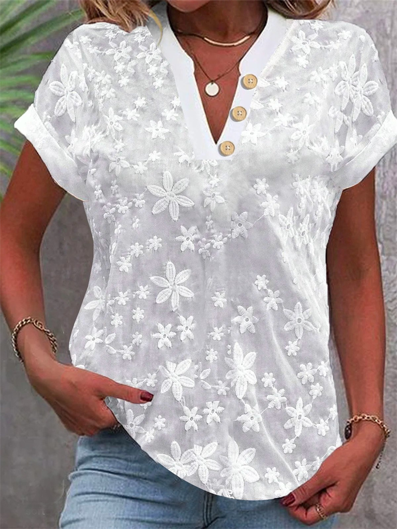 Summer Women White Floral Embr - Embroidery On Shirt review and price