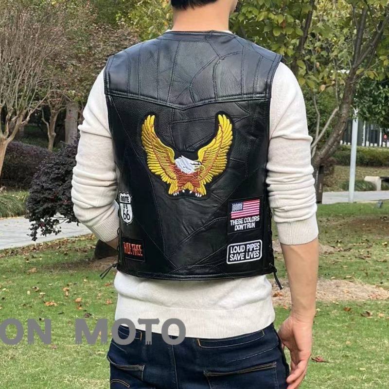 NEW Motorcycle Vests Men Cafe  - Embroidery On Leather review and price
