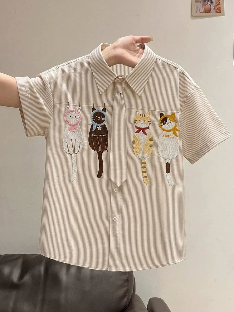 Cute Cartoon Tie Shirt Women L - Embroidery On Shirt review and price