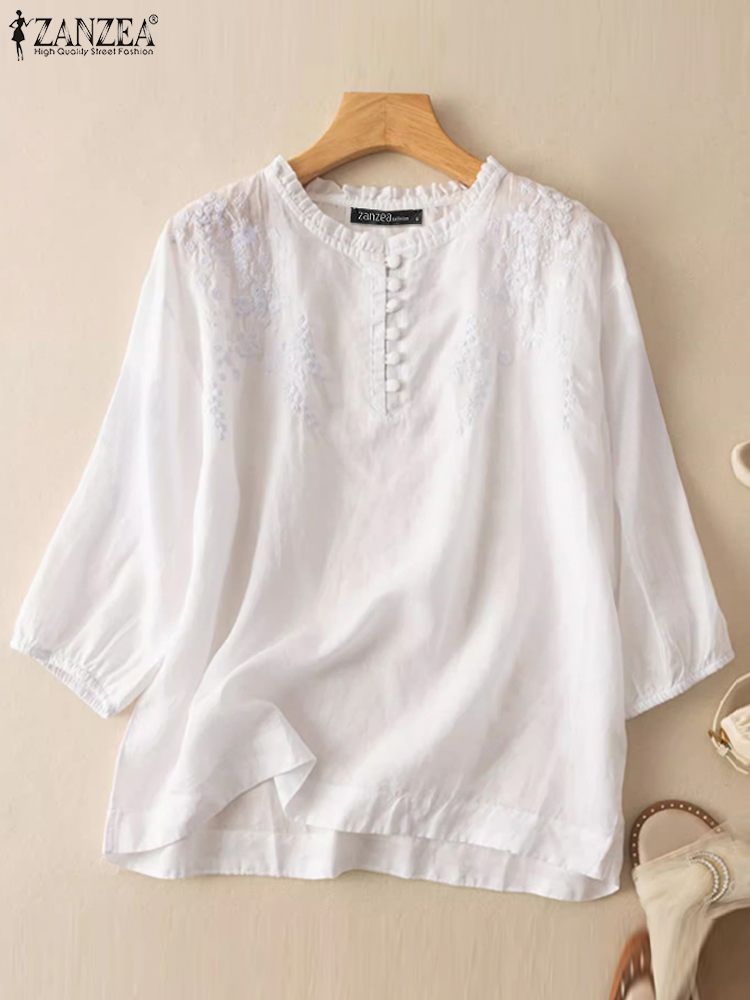 ZANZEA Summer Vintage Shirts E - Embroidery On Shirt review and price