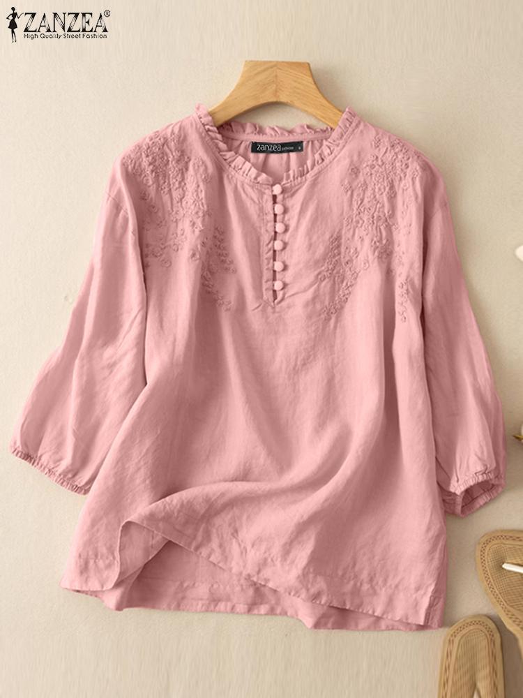 ZANZEA Summer Vintage Shirts E - Embroidery On Shirt review and price
