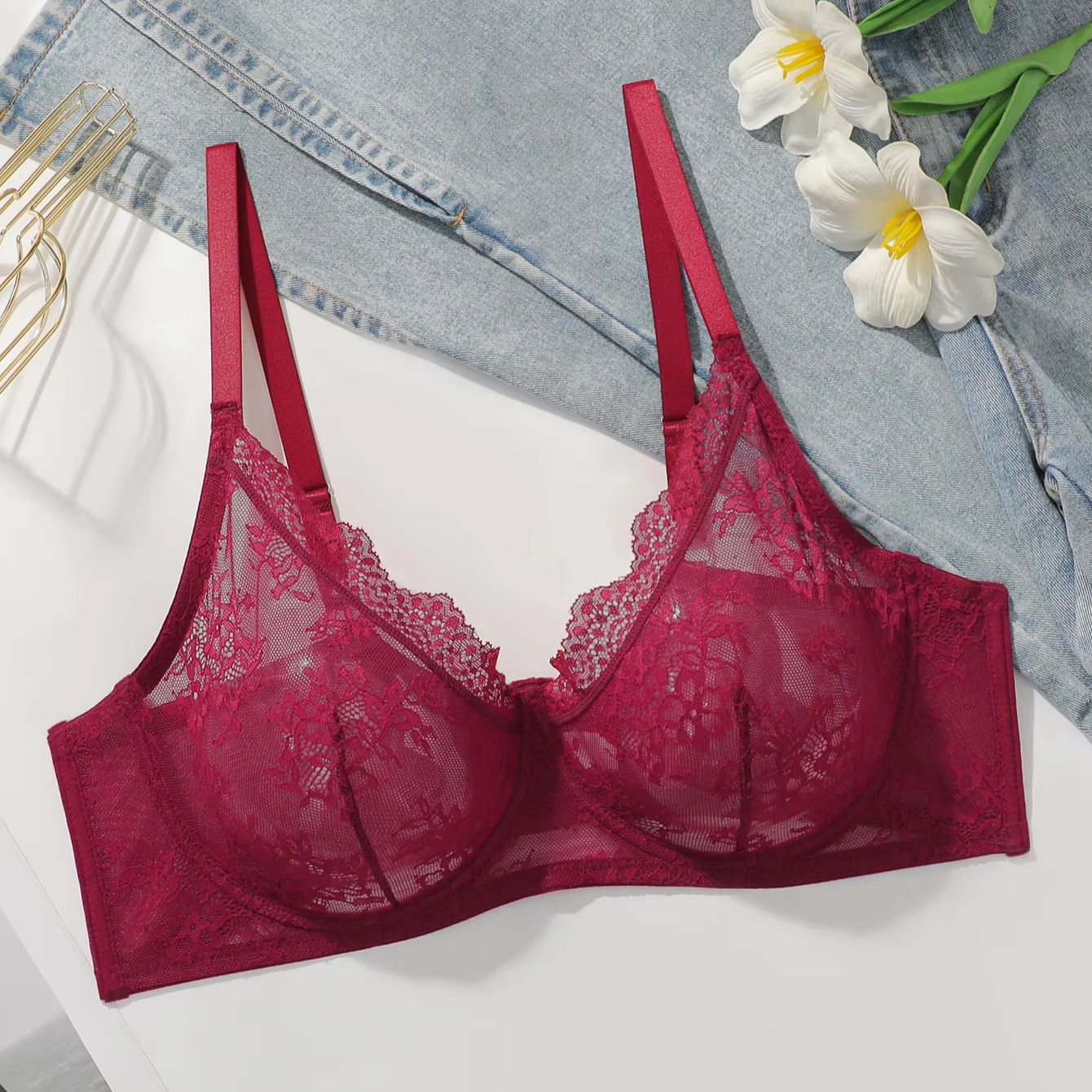 Women Plus Size Red Lace Sheer - Embroidery Lace review and price