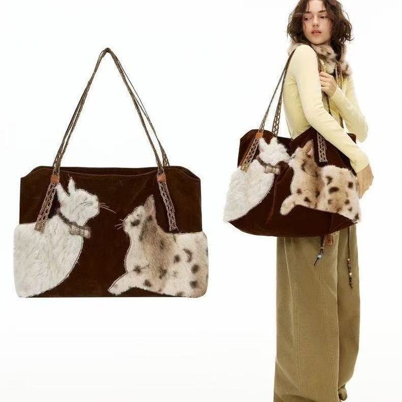 Cute Retro Puppy Tote Bag Wome - Embroidery Texture review and price