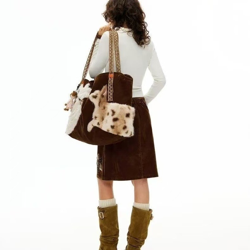 Cute Retro Puppy Tote Bag Wome - Embroidery Texture review and price