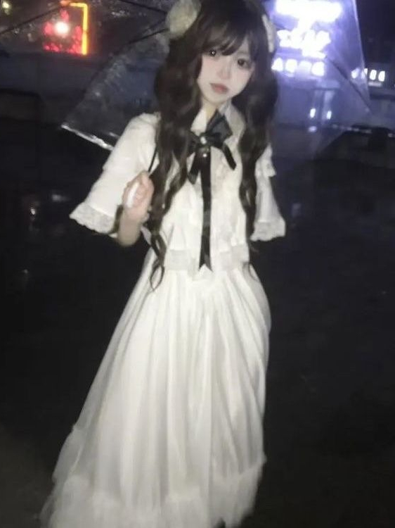 Japanese Short Sleeve Bow Lace - Embroidery White Dress review and price