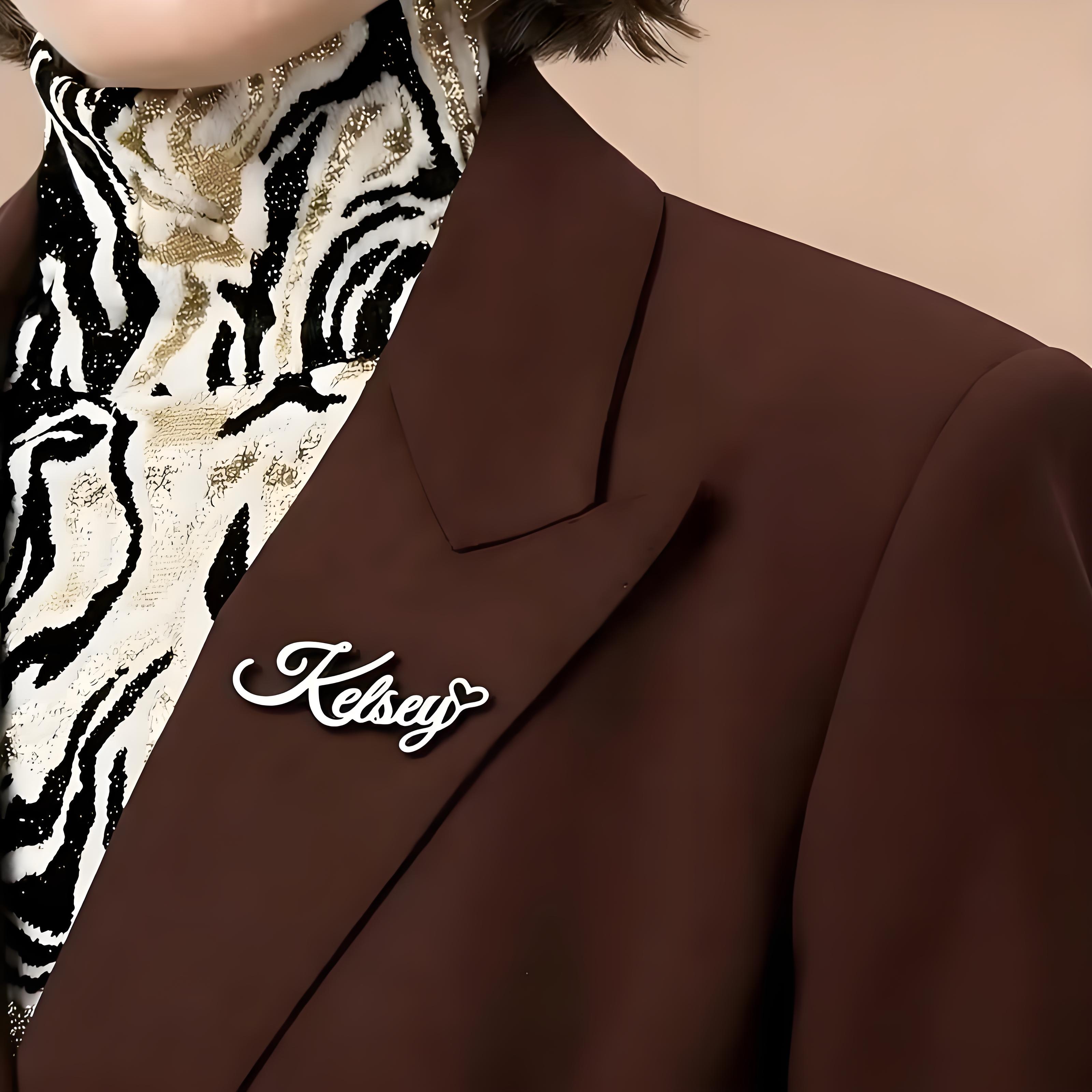 Custom Cursive Name Lapel Pin  - Embroidery Texture review and price