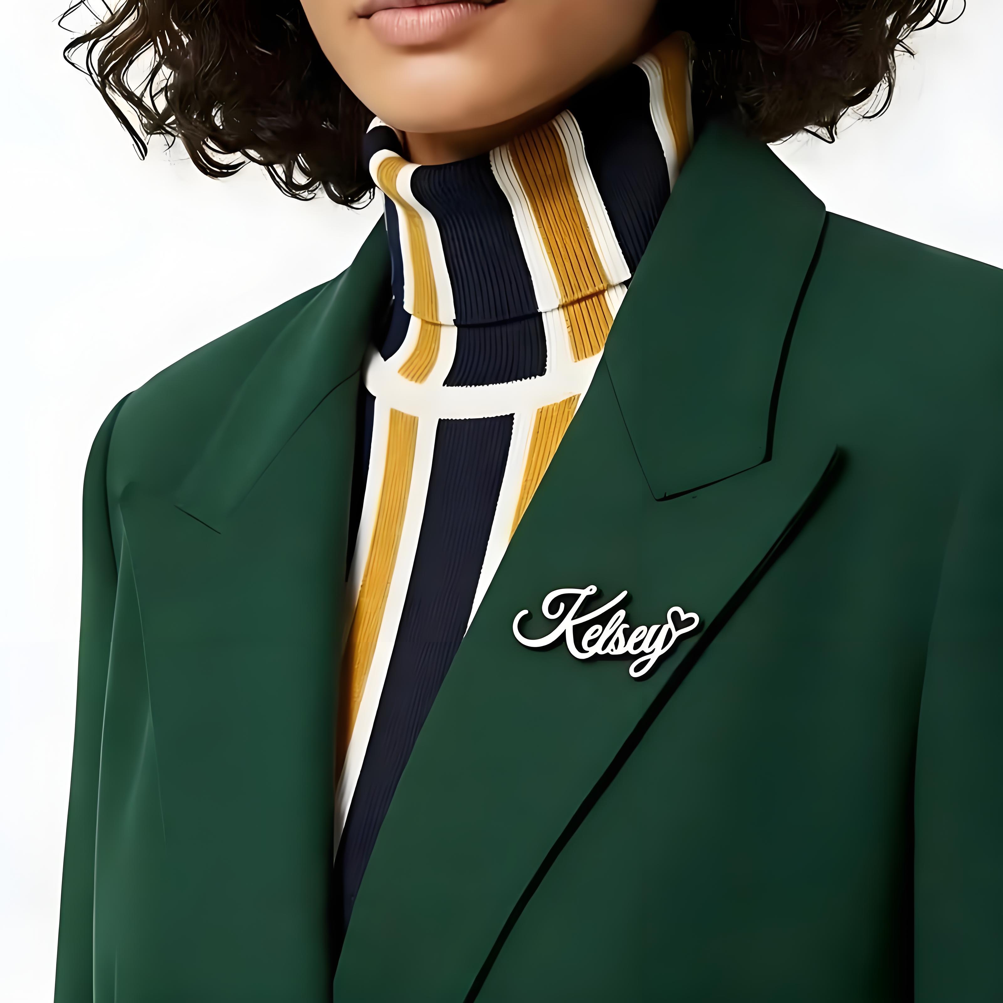 Custom Cursive Name Lapel Pin  - Embroidery Texture review and price
