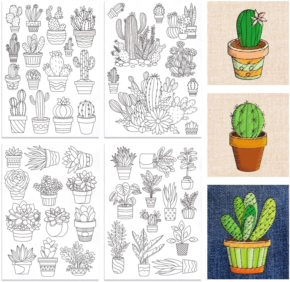 48Pcs Cactus Embroidery Self-A - Embroidery Flower Pattern review and price