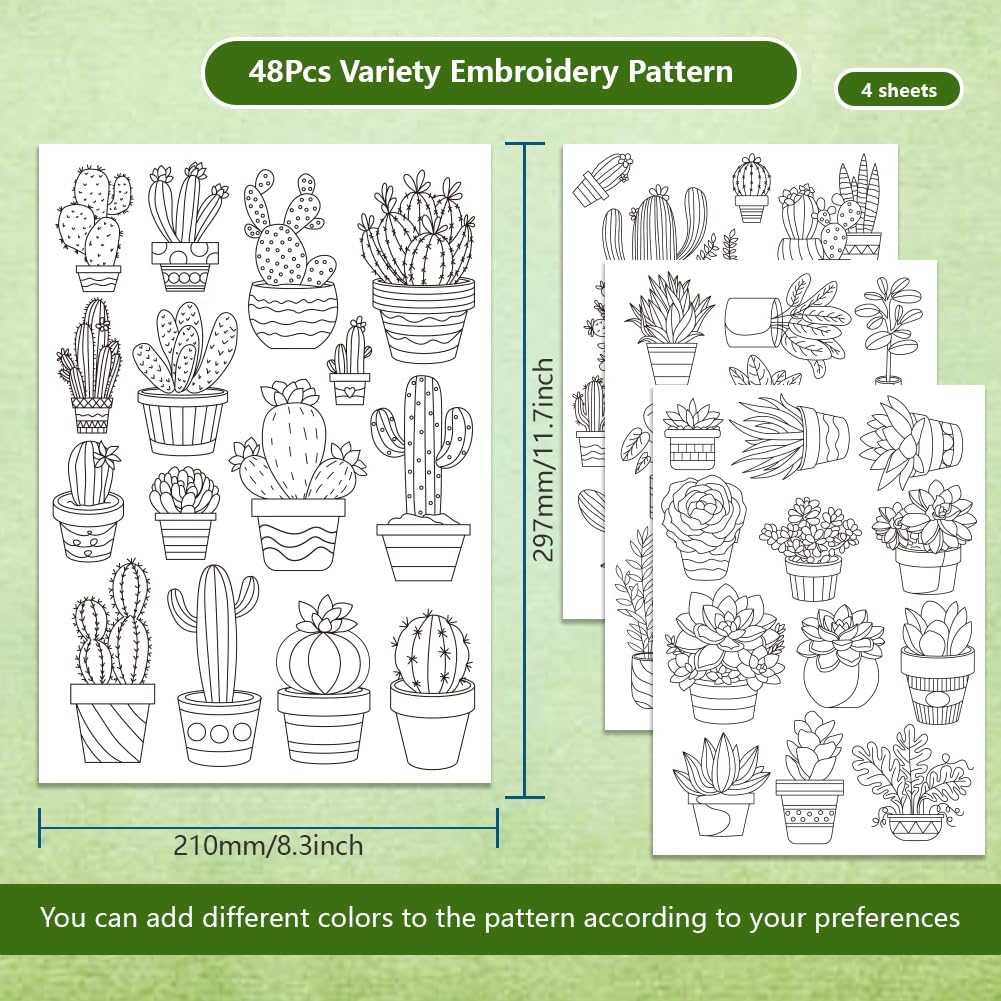 48Pcs Cactus Embroidery Self-A - Embroidery Flower Pattern review and price