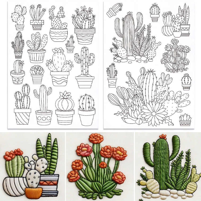 48Pcs Cactus Embroidery Self-A - Embroidery Flower Pattern review and price
