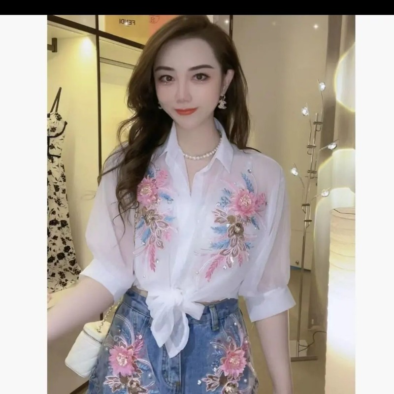 2024 Summer New Office Lady Te - Embroidery On Shirt review and price