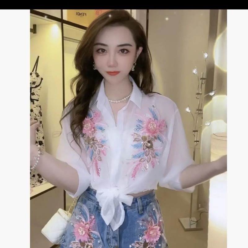 2024 Summer New Office Lady Te - Embroidery On Shirt review and price