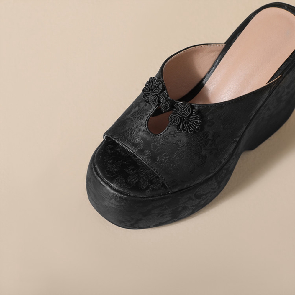 Women Wedge Heel Mules Slipper - Embroidery Ai review and price