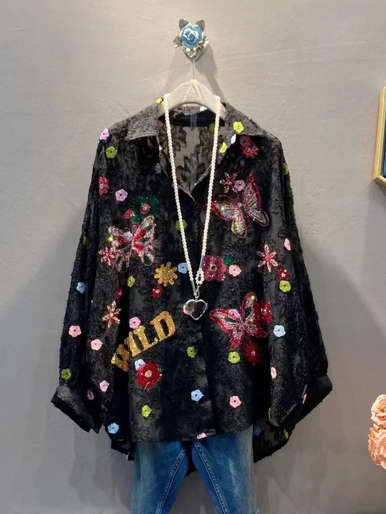 Sequined Embroidery Camisas Lo - Embroidery On Shirt review and price