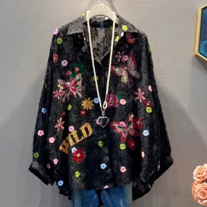 Sequined Embroidery Camisas Lo - Embroidery On Shirt review and price