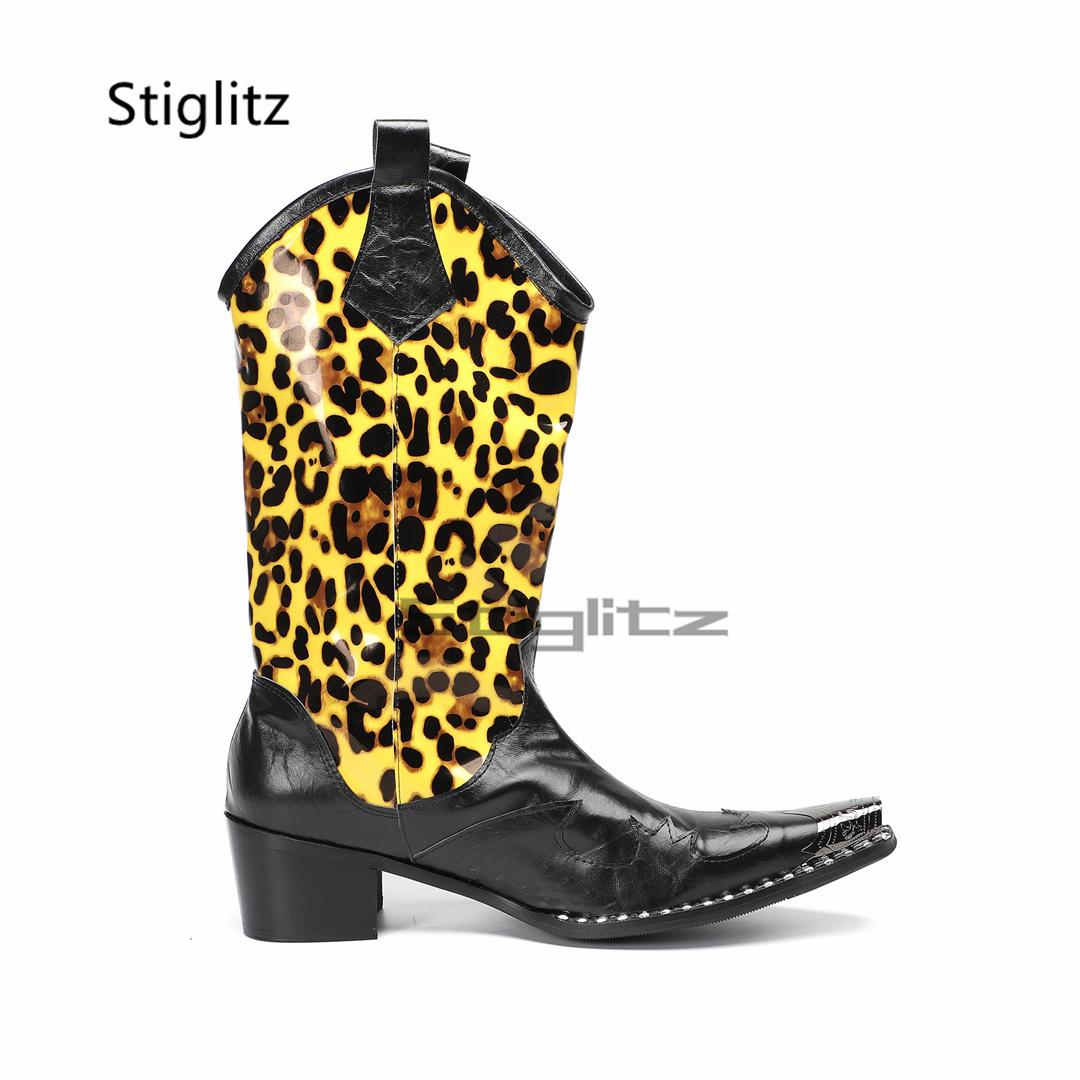 Men's Leopard Print Riding Boo - Embroidery On Leather review and price