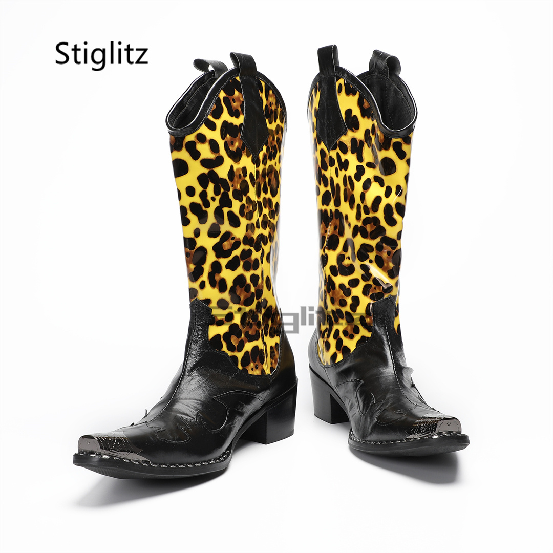 Men's Leopard Print Riding Boo - Embroidery On Leather review and price