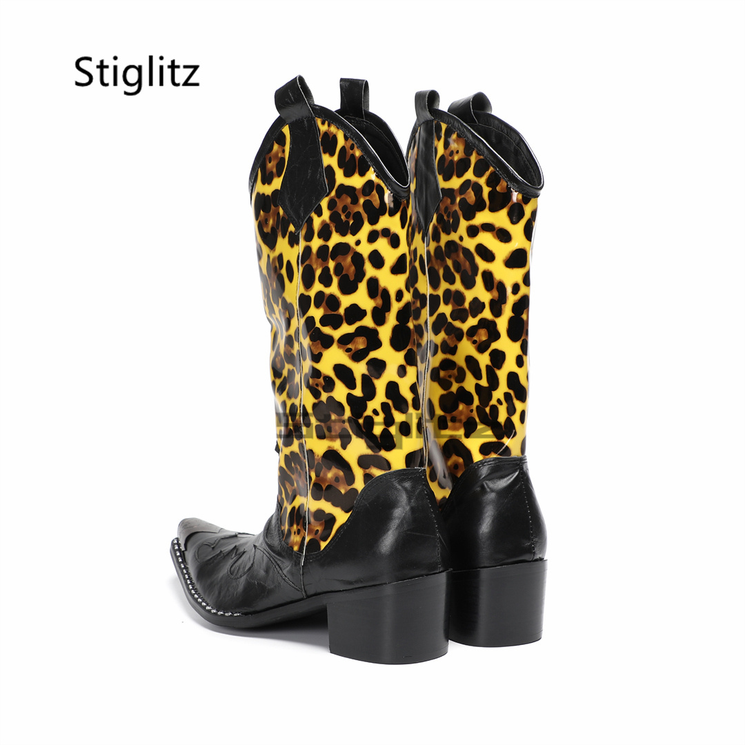 Men's Leopard Print Riding Boo - Embroidery On Leather review and price