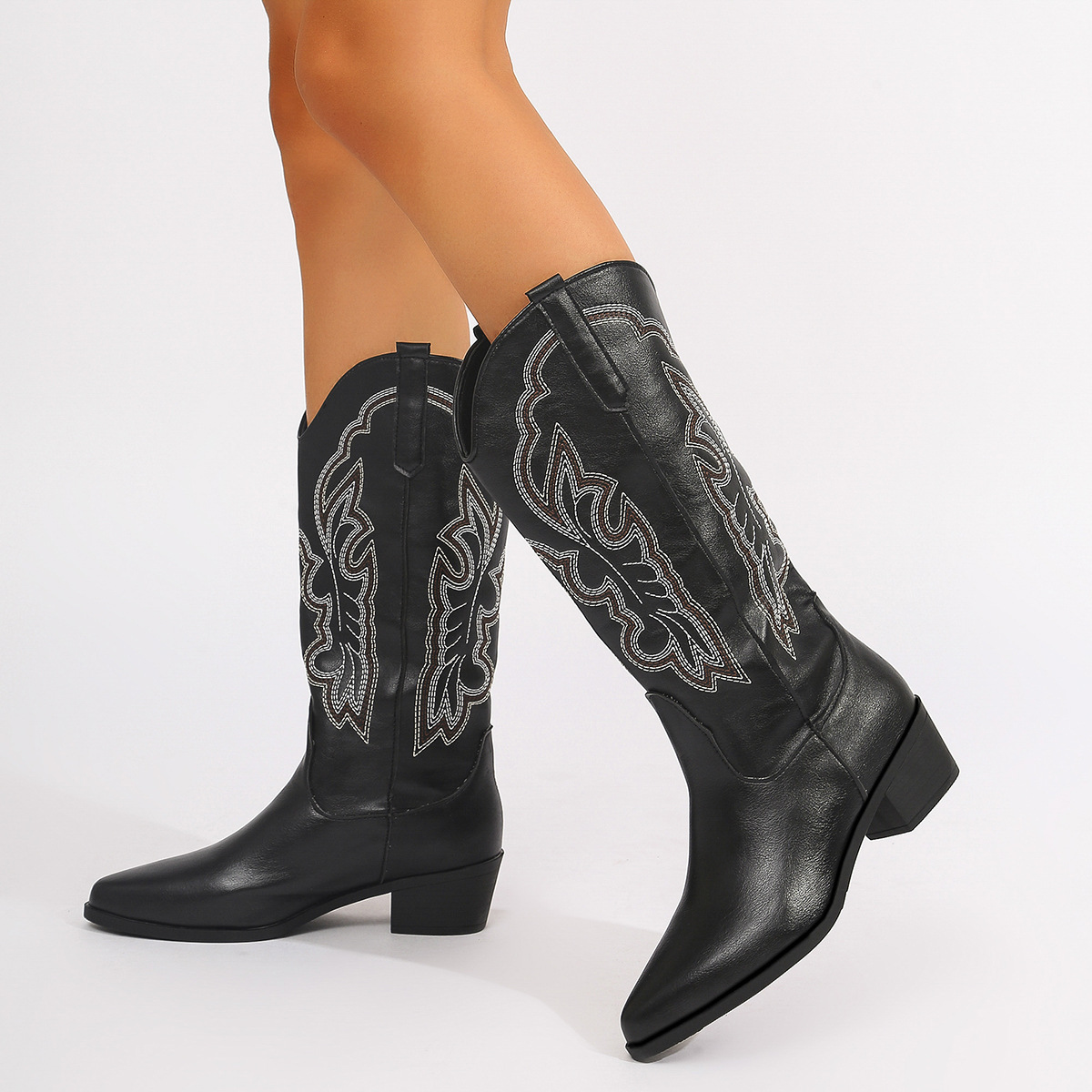 Plus Size 43 Block Heels Mid-c - Embroidery On Leather review and price