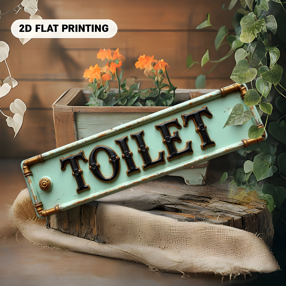 2D Flat, Vintage Toilet Sign - - Embroidery Water review and price