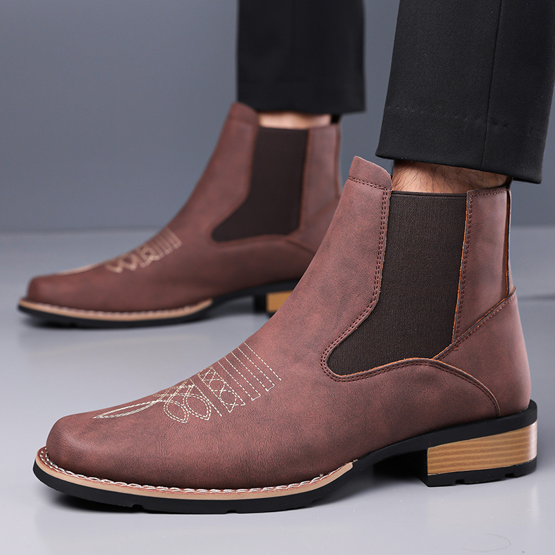 Luxury Men's Chelsea Boots Hig - Embroidery On Leather review and price