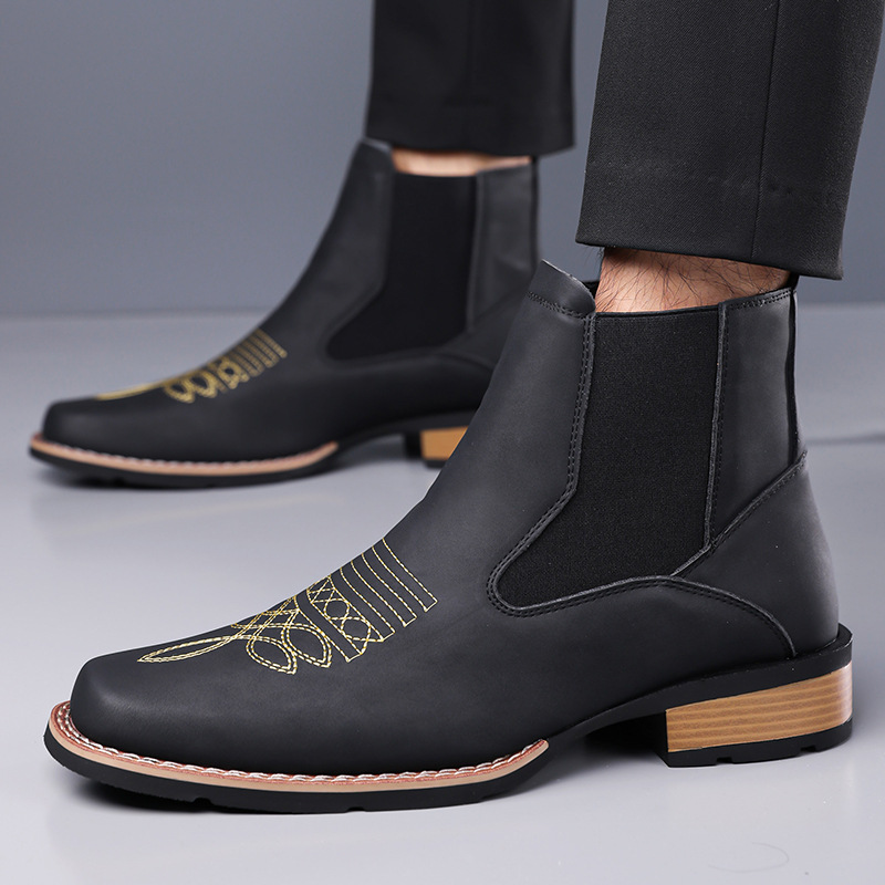 Luxury Men's Chelsea Boots Hig - Embroidery On Leather review and price